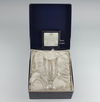 A Stuart Crystal commemorative loving cup to commemorate the wedding of HRH Princess Anne and Captain Mark Phillips 14th December 1973 no.255 of 750 with box and certificate 17.5cm 