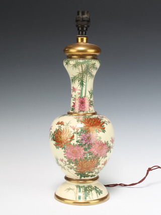 A modern Satsuma baluster vase decorated with flowers, converted to electricity 36cm 