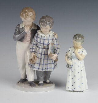 A Royal Copenhagen group of 2 children 1761 20cm, a ditto of a standing girl 3539 13cm 