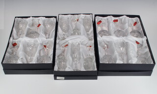 Six crystal hock wine glasses, 6 small wines and 6 champagnes, boxed