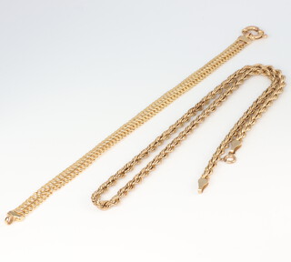 A 9ct yellow gold rope twist necklace and a ditto flat link bracelet, 10.9 grams 