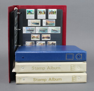 A red album of mint Isle of Man, Jersey and Aldany stamps, 3 albums of mint and used world stamps including Spain, Philippine Islands, GB, Gold Coast, Cyprus, China, Cook Islands 