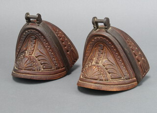 A pair of child's 18th/19th Century Russian carved hardwood stirrups 10cm h x 12cm w x 10cm d  