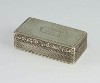 A William IV silver engine turned rectangular snuff box with engraved monogram Birmingham 1836, maker Edward Smith, 66 grams, 6.5cm 