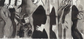 John Scarland '90, pen and wash study of figures 23cm x 46cm 