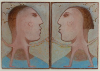 Rose Davies, oil on board monogrammed and inscribed on verso "We Mirror Each Other" 16cm x 11cm, two framed as one 