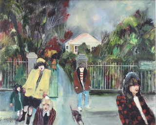 ** Gill Watkiss (born 1938), oil on board signed and inscribed on verso "Winter Evening Penlee Park Gates" dated '93, 44cm x 54cm  ** PLEASE NOTE - Works by this artist may be subject to Artist's Resale Rights 