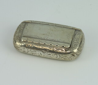 A Victorian silver engraved snuff box with scroll decoration Birmingham 1891, 38 grams, 6cm 