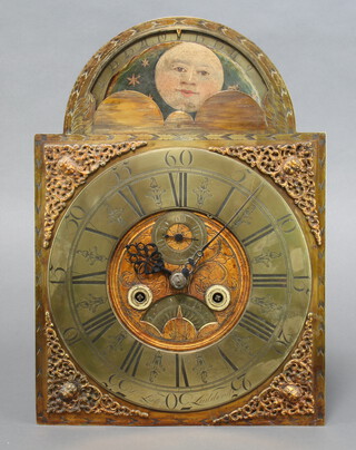 Thomas Lister of Luddenden, an 18th Century 8 day striking longcase clock movement (movement only), the 31cm gilt arched dial with calendar and phases of the moon, subsidiary second hand and calendar aperture, there is no key, pendulum or weights 