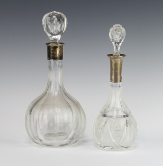 A cut glass mallet decanter and stopper with 800 collar 25cm, 1 other 