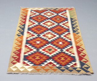 A black, brown and white ground Maimana Kilim rug 197cm x 95cm 