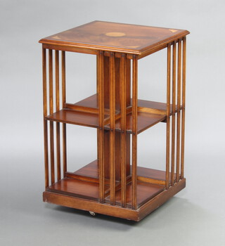 An Edwardian style square inlaid mahogany 2 tier revolving bookcase 80cm w x 49cm d x 49cm d 