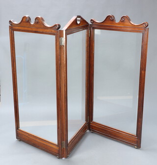 A Victorian rosewood and plate glass 3 fold draft screen with shaped pediment 157cm h x 79cm when closed x 137cm when open 