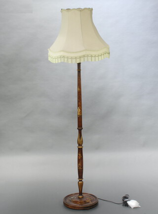 A 1930's turned beech and lacquered chinoiserie style standard lamp 150cm h x 33cm 