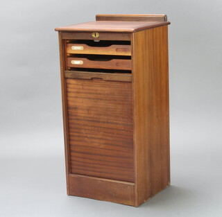 Abbes, a mahogany pedestal filing chest of 9 drawers, enclosed by a tambour shutter 96cm h x 48cm w x 41cm d (no key)
