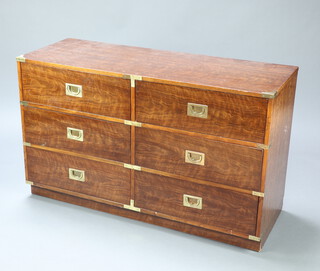 Drexel, a 20th Century mahogany military style chest of 6 short drawers with brass countersunk handles 75cm h x 123cm w x 46cm d 