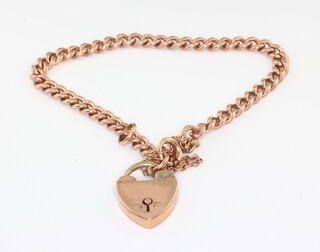 A 9ct yellow gold bracelet and heart padlock, 17.4gms