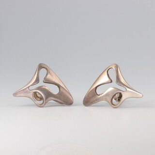 A pair of silver Georg Jensen Amoeba ear clips, no 119