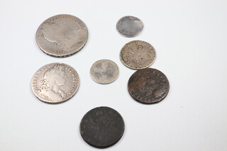 A William III halfpenny, six other William III coins