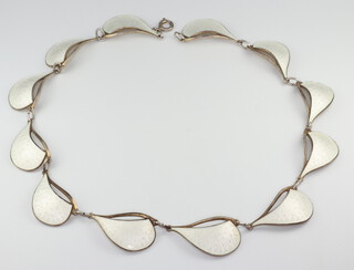 A vintage Norwegian sterling silver and white guilloche enamel necklace, 36cm 