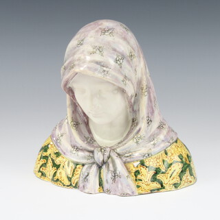 A 19th Century faience bust of a lady wearing a headscarf 19cm 