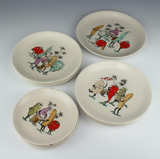 A set of Crown Devon Gaiety Grill comedy plates, 6 x 23cm diam, 6 x 25cm diam and 5 x 17cm diam