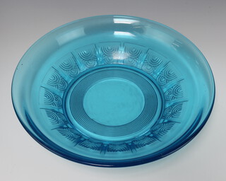 An Art Deco Belgian blue glass moulded bowl, 37cm 