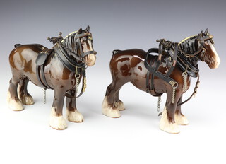 Two Beswick shire mares no. 818 brown gloss, 21.6cm, modelled by Arthur Gredington
