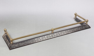 A Victorian cast iron and brass railed fire curb 14cm h x 134cm w x 36cm d