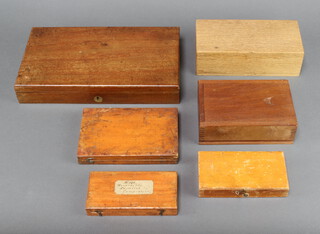 A 19th Century rectangular microscope slide box with hinged lid (empty) together with 5 other slide/scientific instrument boxes