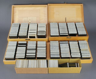 Three wooden boxes containing various colour and black and white photographic slides of Kent, Rye, Essex, Enfield Show, RHS Garden Wisley, Leonardslee, Thames, Wales and Staffordshire and two cardboard boxes of ditto slides of Cornwall, Devon and the Isle of Wight