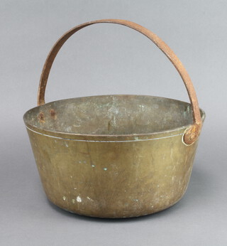 A 19th Century  brass and steel preserving pan 27cm h x 29cm diam