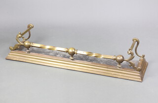 A Victorian brass railed fire curb with steel base 23cm h x 151cm x 30cm