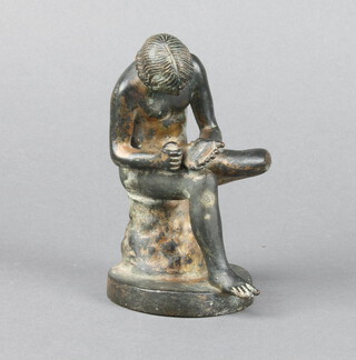 After the antique, a bronze figure of Fedele or Spinario 11cm h x 5cm diam