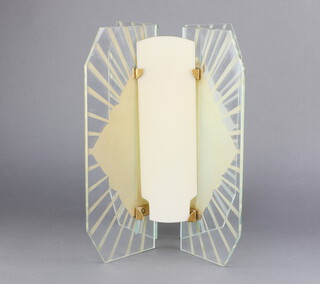 An Art Deco shaped glass light fitting 36cm  x 29cm x 29cm 