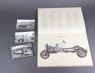 Shell-mex and Beck, The Modern Motor Car (sellotape repairs), a 1939-40 Hornby "Book of Trains" (torn in places and pen ticks inside) together with 43 1960's black and white photographs of The Goodwood Motor Circuit? 9cm x 13cm 