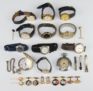 A vintage chromium cased Ingersoll half hunter pocket watch and minor wristwatches 