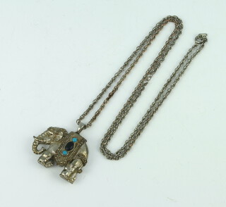 A novelty marcasite pendant watch in the form of an elephant on a metal chain 