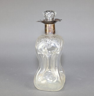 A cut glass waisted decanter with silver collar, Sheffield 1921 26cm h 
