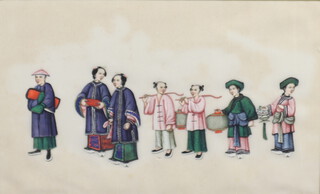 A 19th Century watercolour on rice paper, a procession of Chinese figures 19cm x 30cm 