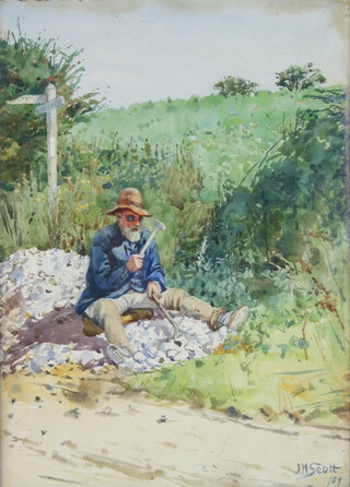 J H Scott 07, watercolour signed and dated, study of a road worker 33cm x 23cm  