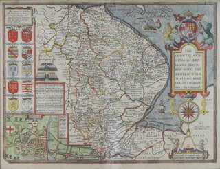 A map of Lincolnshire with coloured borders and vignettes 41cm x 52cm 