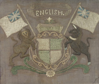 A 19th Century Berlin woolwork embroidery, coat of arms of England 28cm x 34cm  