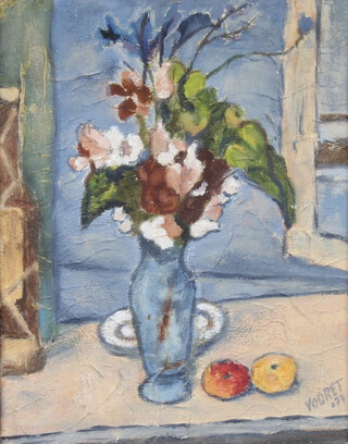 Vodret '77, oil on canvas, still life vase of flowers 24cm x 19cm 