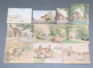 Constance M Cottam, nine West Country views, figures, watercolours, some framed