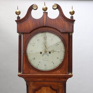 John Talker of Falkingham, a 19th Century 8 day longcase clock, the 35cm circular painted dial with Roman numerals, subsidiary second hand and calendar aperture, contained in an oak case raised on bracket feet, complete with weights, pendulum and key 217cm h x 50cm w x 23cm d  