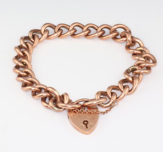 A 9ct rose gold hollow link bracelet with padlock, 12 gms