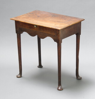 An 18th Century oak side table fitted a drawer raised on club supports 65cm h x 65cm w x 42cm d 