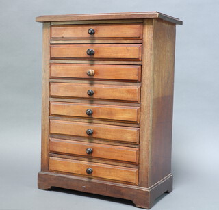 A Victorian pine and mahogany collectors chest of 8 short drawers, raised on bracket feet 57cm h x 40cm w x 26cm d 