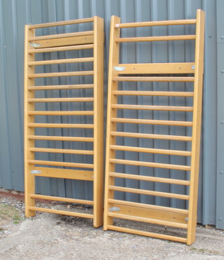 A pair of beech framed 14 rung gymnasium climbing bars 206cm h x 80cm w x 18cm d  